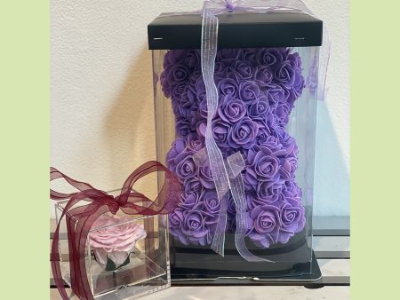 Mini Rose bear and a forever rose in acrylic box Cheap