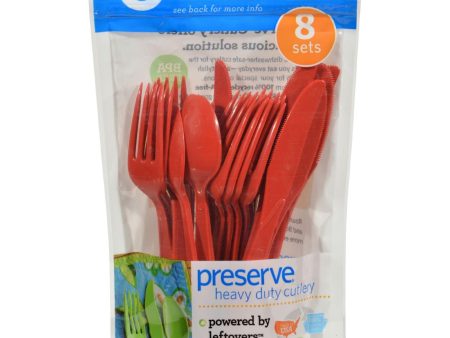 Preserve Heavy Duty Cutlery Sets - Pepper Red - 8 Sets - 24 Pieces Total Fashion