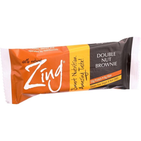 Zing Bars Nutrition Bar - Double Nut Brownie - 1.76 Oz Bars - Case Of 12 For Sale